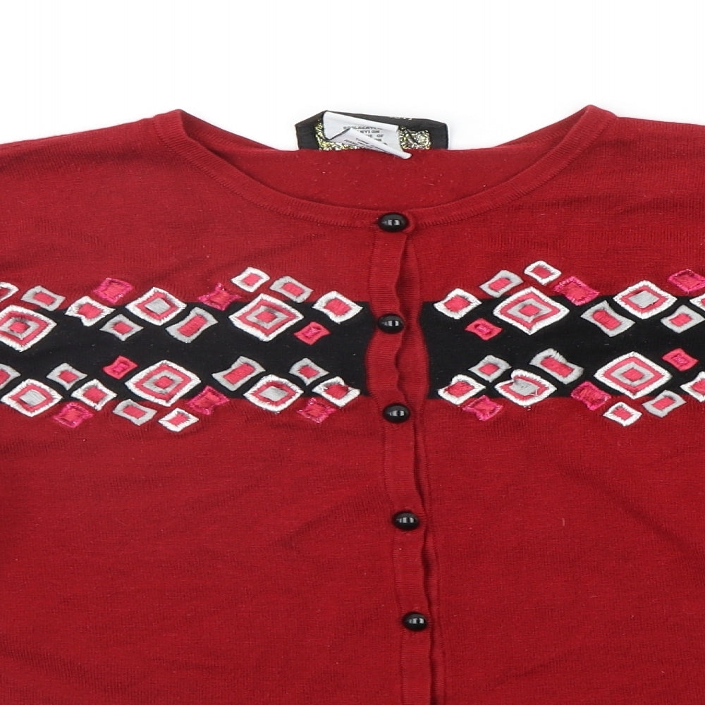 BOB MODERN Womens Red Floral  Cardigan Jumper Size M