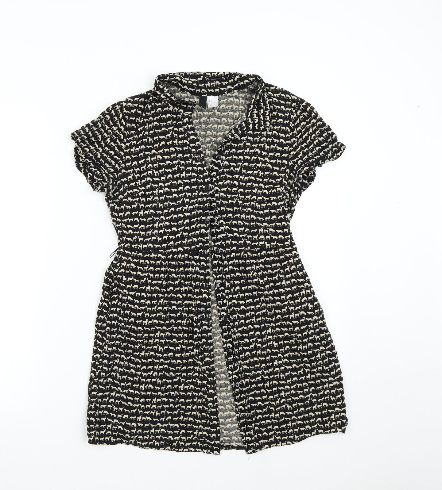 Womens UK Size 8 H&M Black Tunic Button-Up