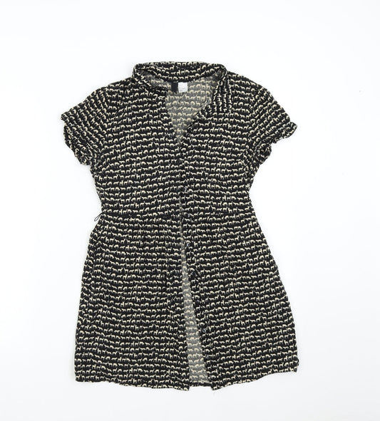 Womens UK Size 8 H&M Black Tunic Button-Up