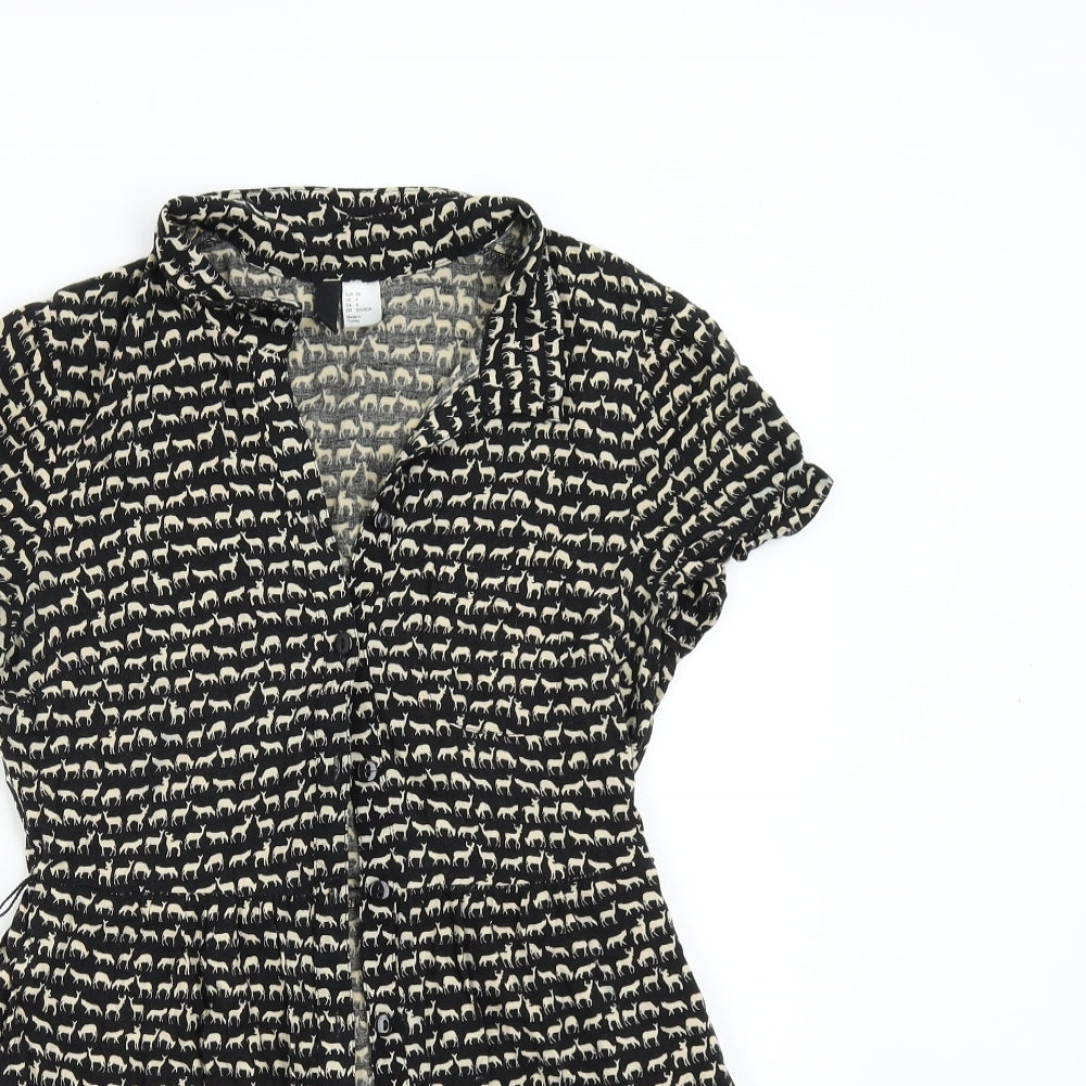 Womens UK Size 8 H&M Black Tunic Button-Up