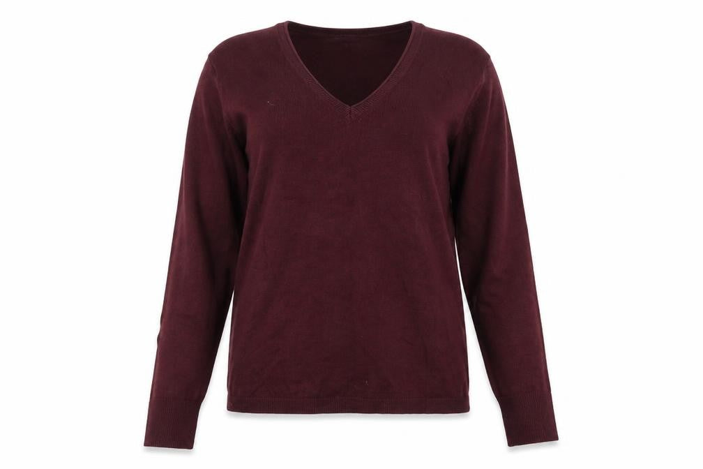 Front view of Charles Vogele women’s red knit jumper, size S