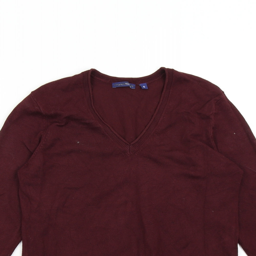Close-up detail of Charles Vogele women’s red knit jumper, size S