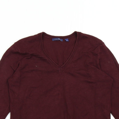 Close-up detail of Charles Vogele women’s red knit jumper, size S