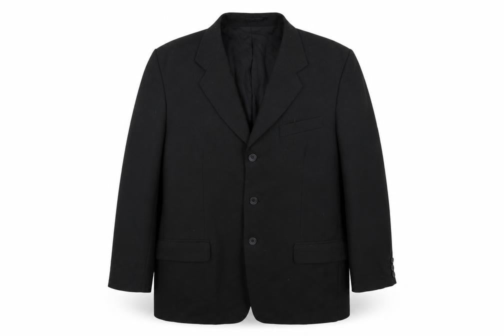 Front view of Woods & Gray men’s black striped jacket suit jacket, size 42