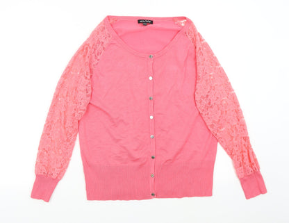 Womens UK Size M Marble Pink Cardigan Jumper