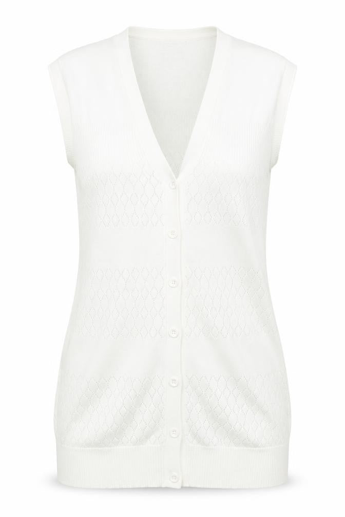 Front view of Topshop women’s ivory knit cardigan jumper, size UK 10