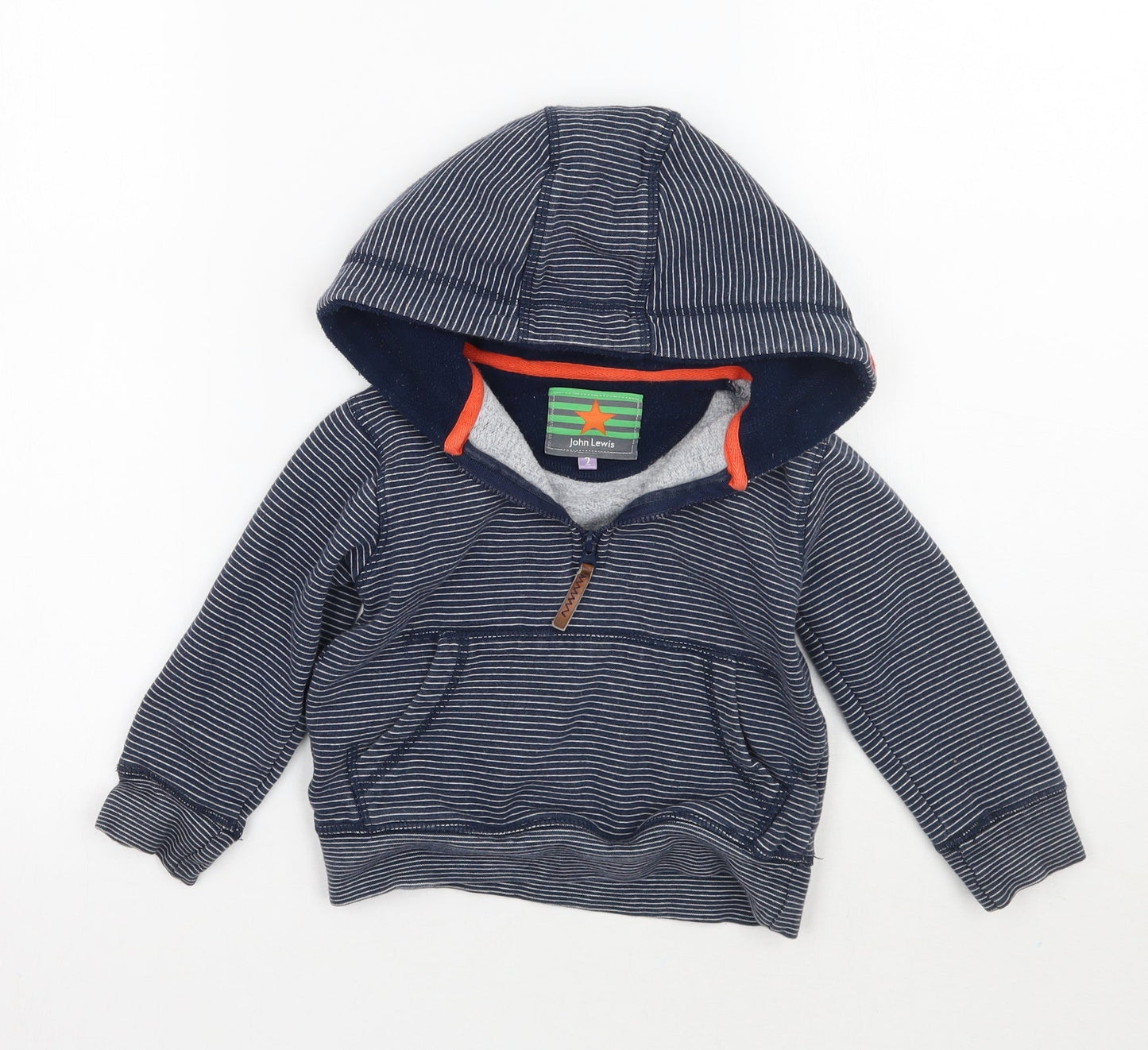 John Lewis Boys Blue Striped  Pullover Hoodie Size 2 Years