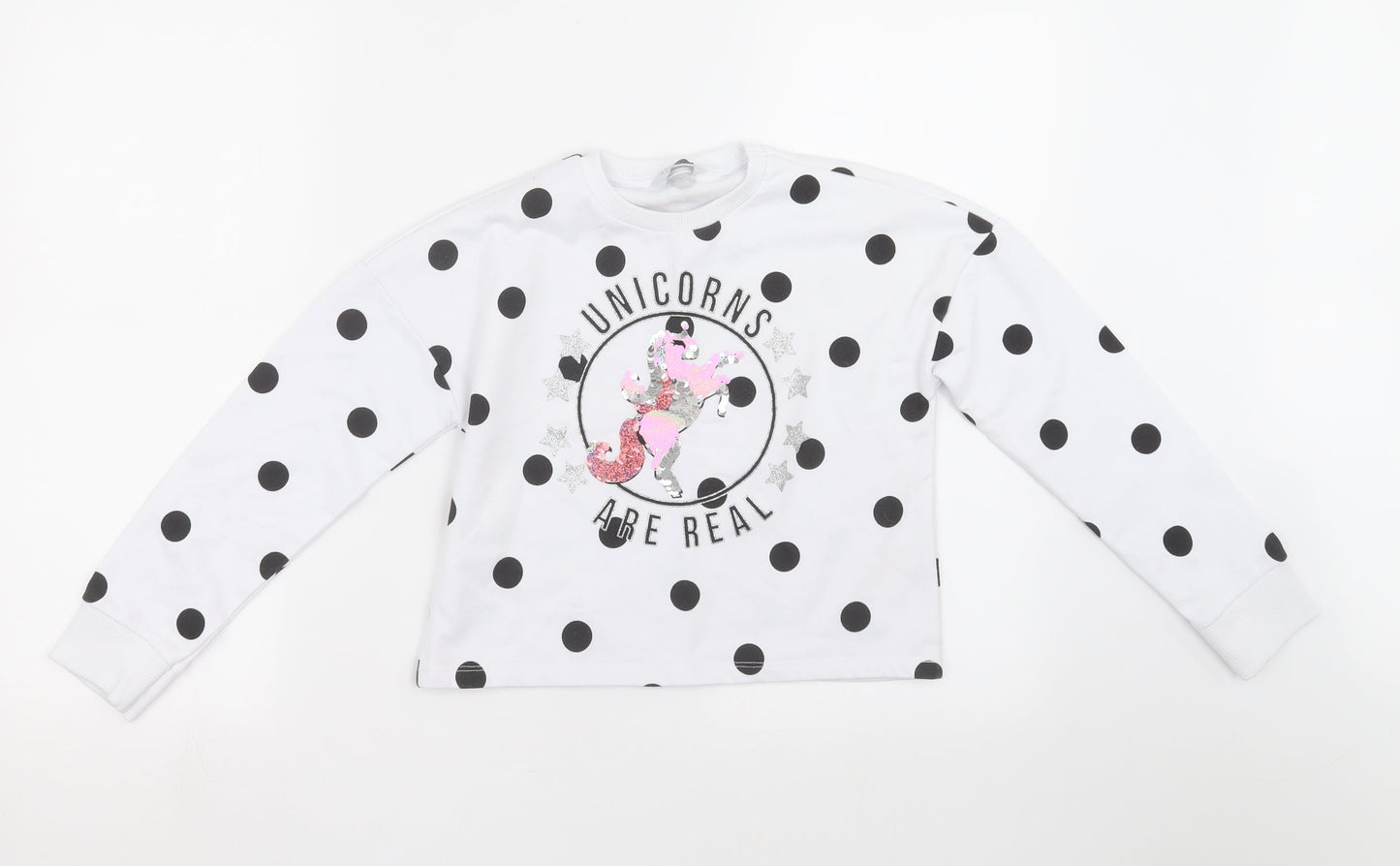 Primark Girls White Polka Dot  Pullover Sweatshirt Size 10 Years