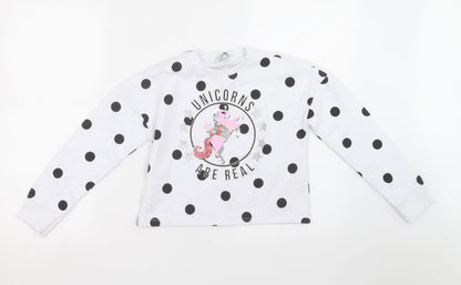 Primark Girls White Polka Dot  Pullover Sweatshirt Size 10 Years
