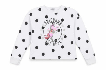 Front view of Primark girls’ white polka dot pullover sweatshirt, size 10, years
