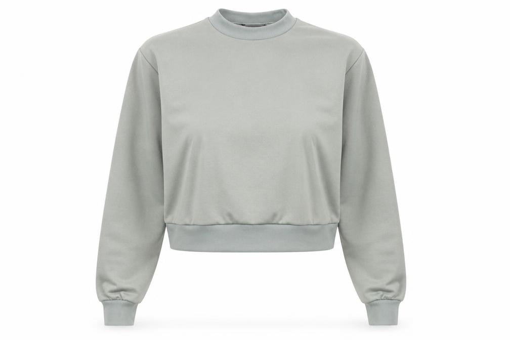 Front view of Boohoo women’s green pullover sweatshirt, size UK 8