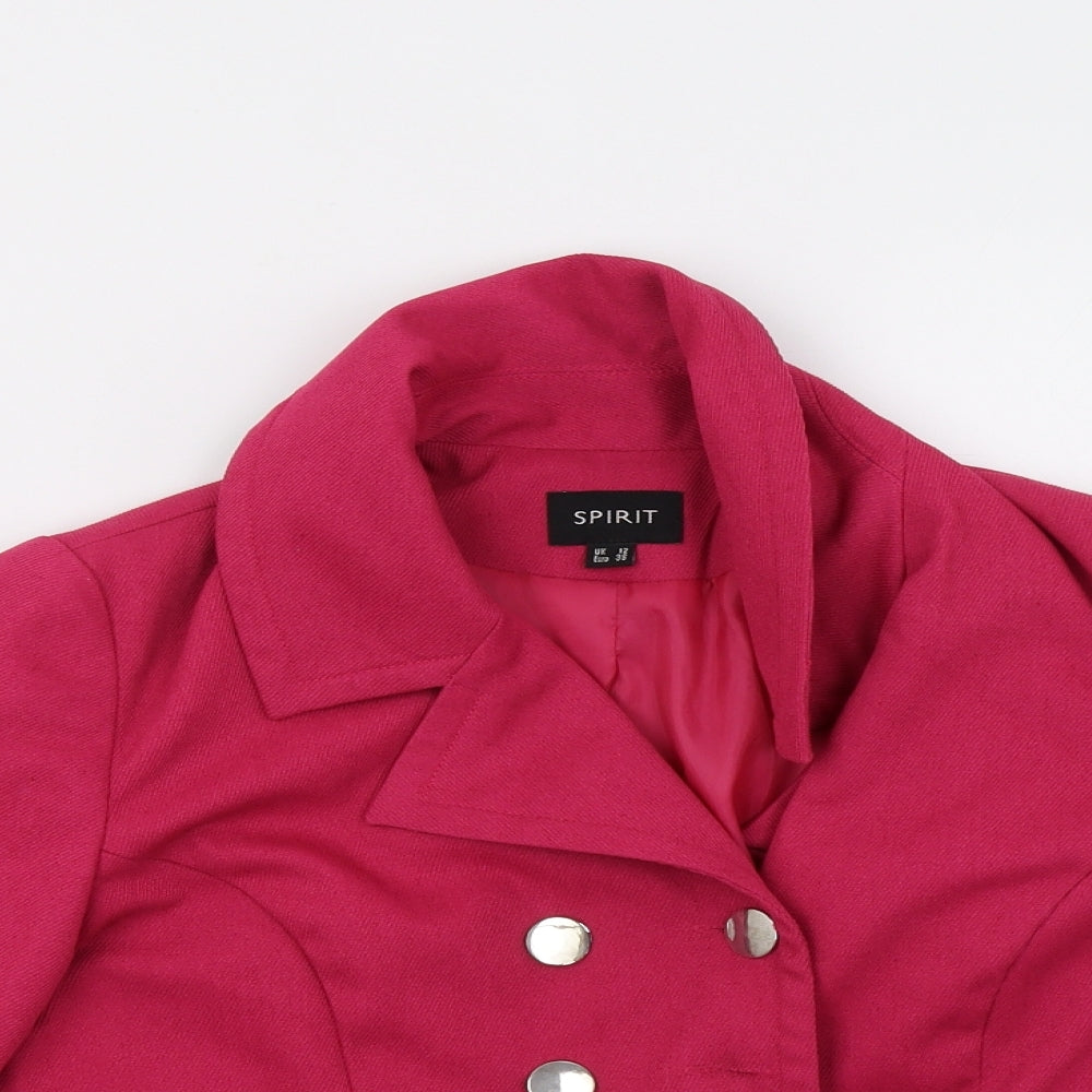 Close-up detail of sprit women’s pink jacket blazer, size UK 12