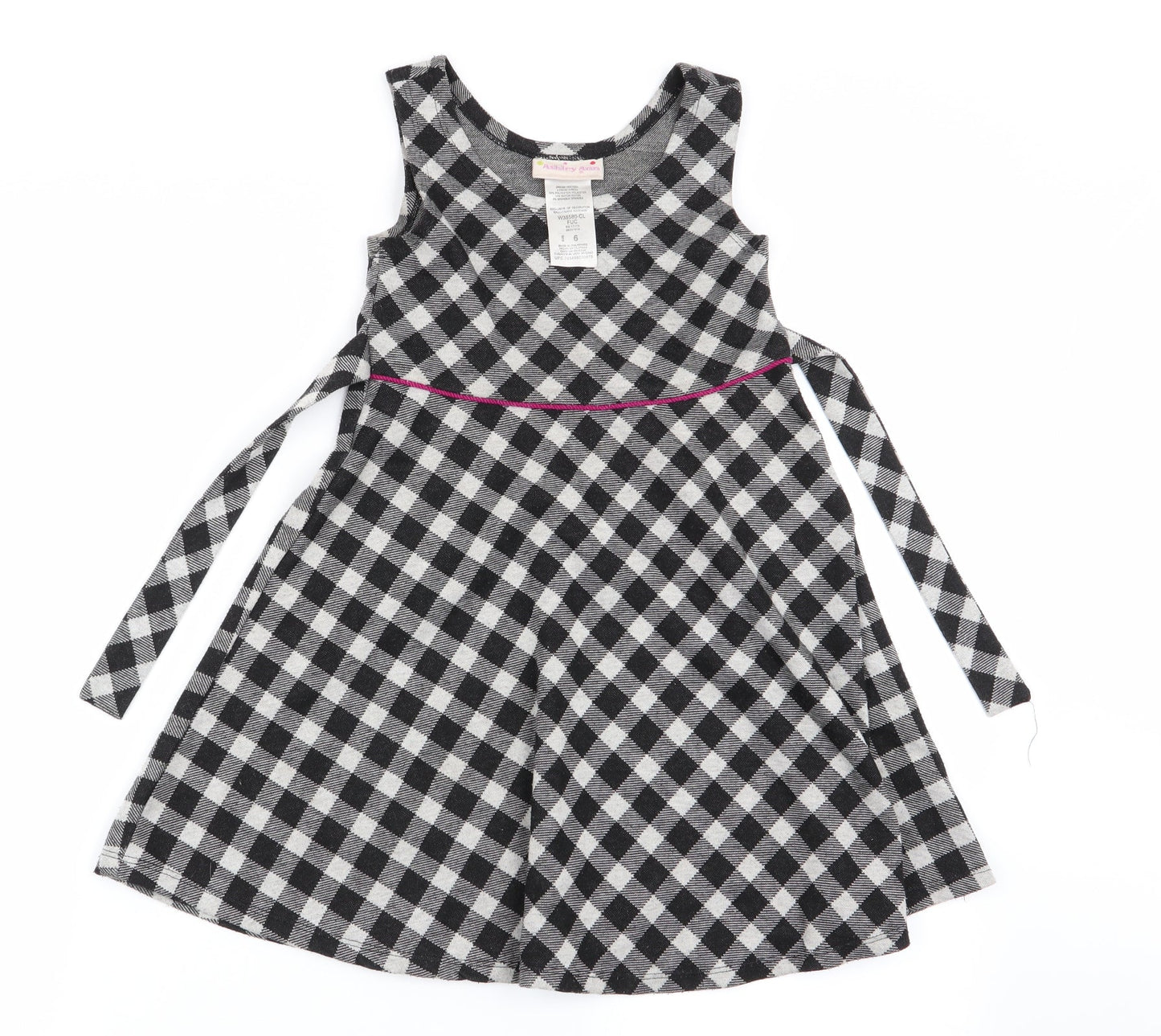 Ashley Annn Girls Black Check  Fit & Flare  Size 6 Years