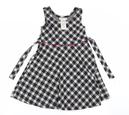 Ashley Annn Girls Black Check  Fit & Flare  Size 6 Years