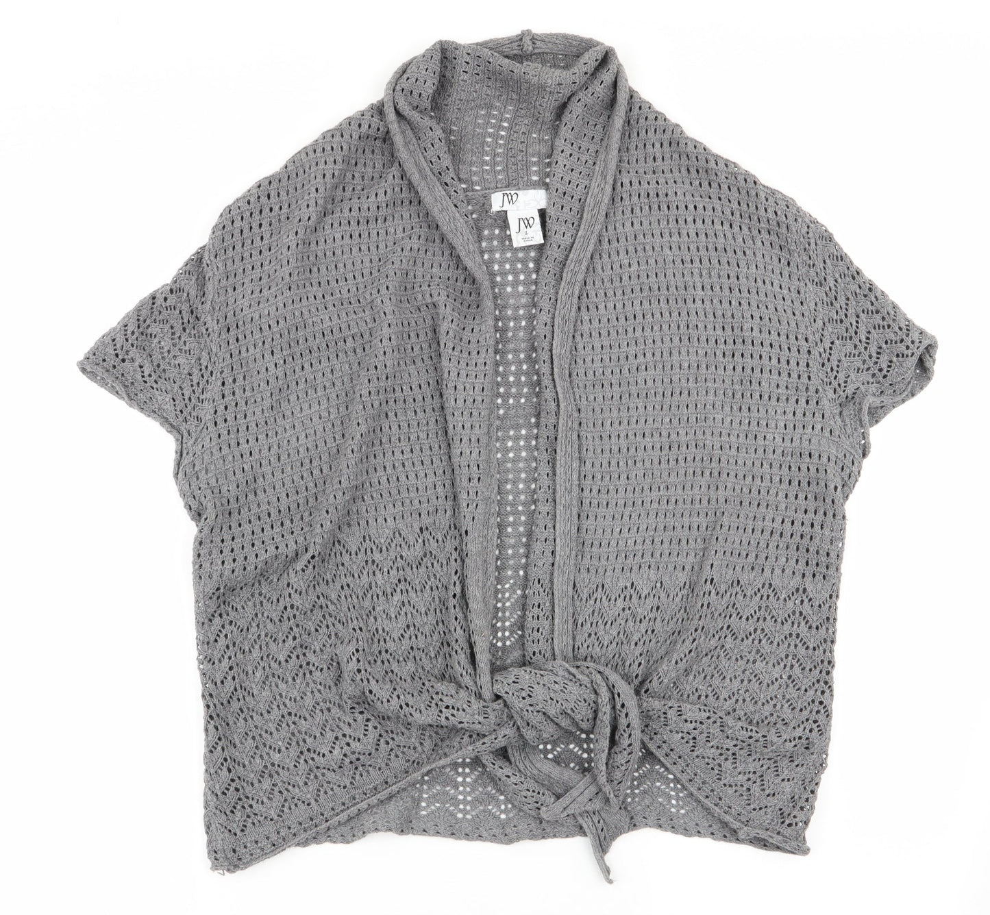 JW Womens Grey   Cardigan Jumper Size L  - open knit tie front