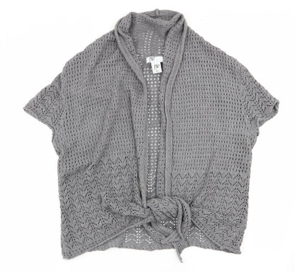 JW Womens Grey   Cardigan Jumper Size L  - open knit tie front