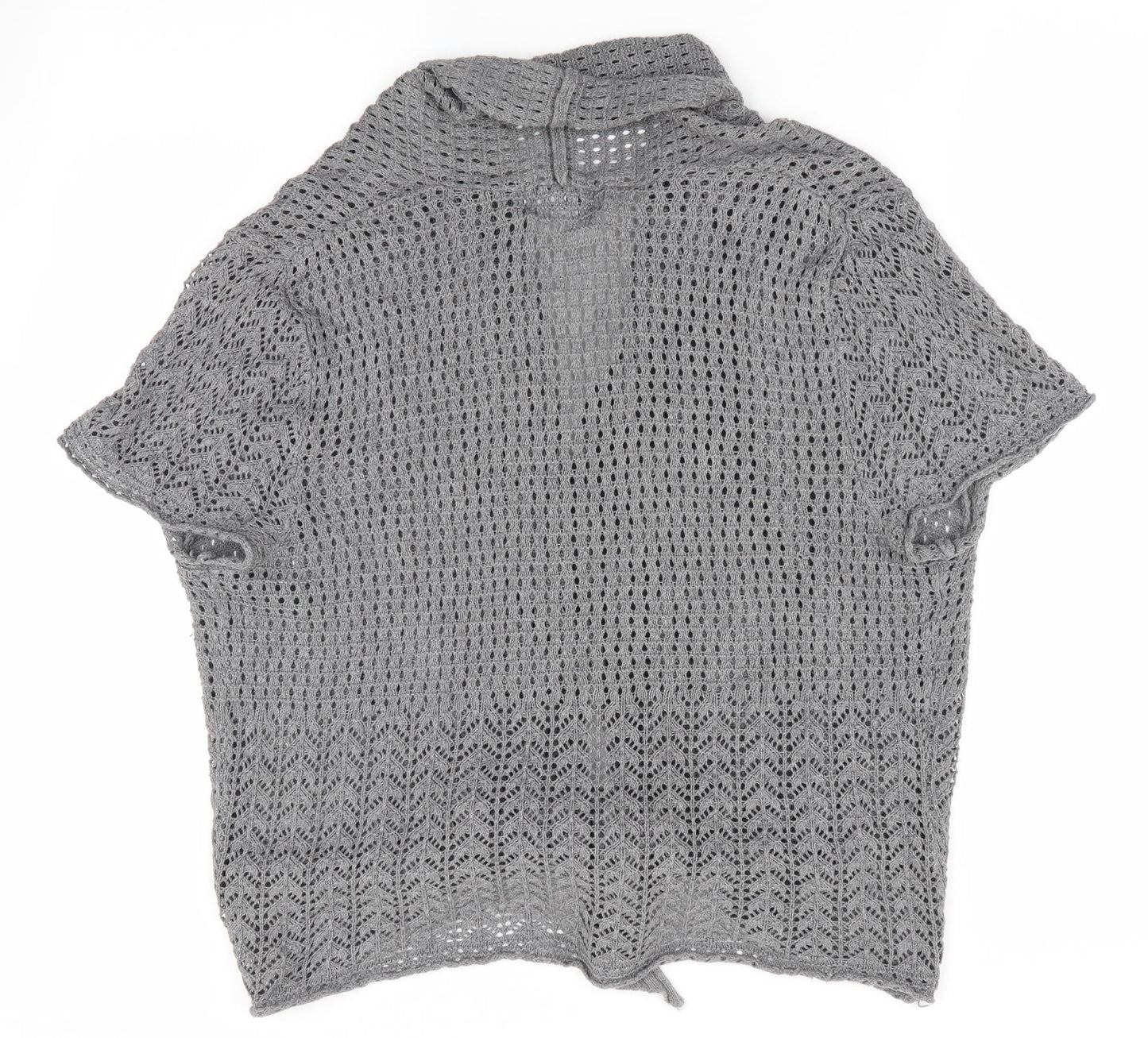JW Womens Grey   Cardigan Jumper Size L  - open knit tie front