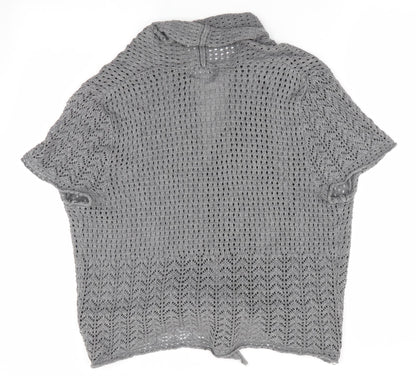 JW Womens Grey   Cardigan Jumper Size L  - open knit tie front