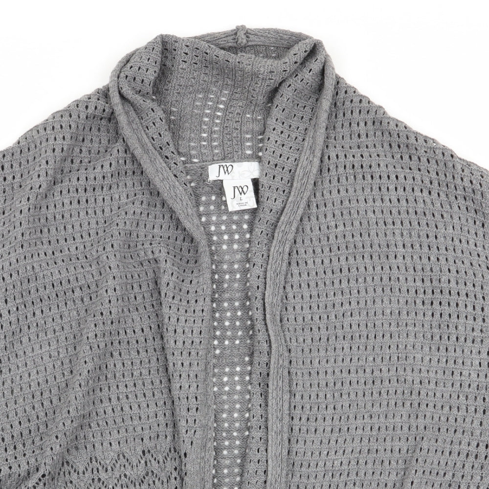 JW Womens Grey   Cardigan Jumper Size L  - open knit tie front