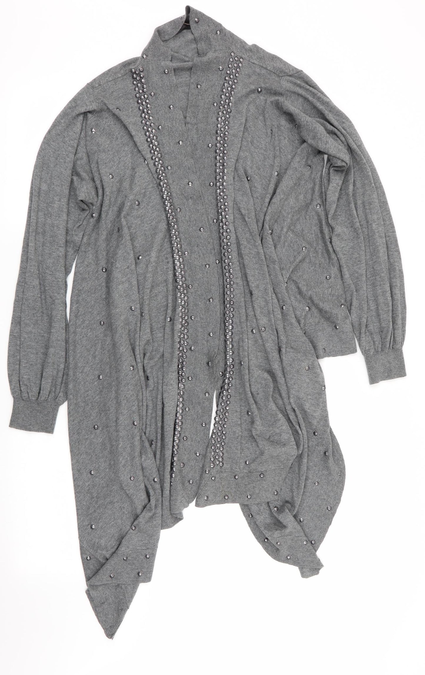 Biark Womens Grey   Cardigan Jumper Size M  - Beaded Waterfall Cardigan