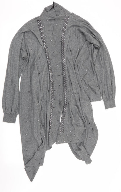 Biark Womens Grey   Cardigan Jumper Size M  - Beaded Waterfall Cardigan