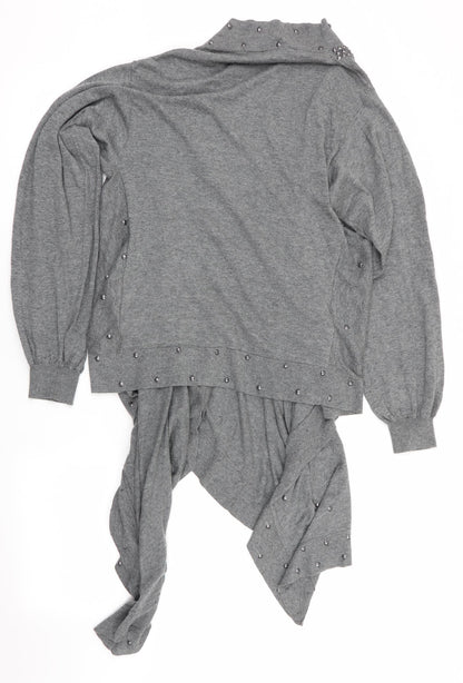 Biark Womens Grey   Cardigan Jumper Size M  - Beaded Waterfall Cardigan