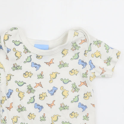 Bebe Bonito Boys White Animal Print  Romper One-Piece Size 0-3 Months  - Dinasour Print