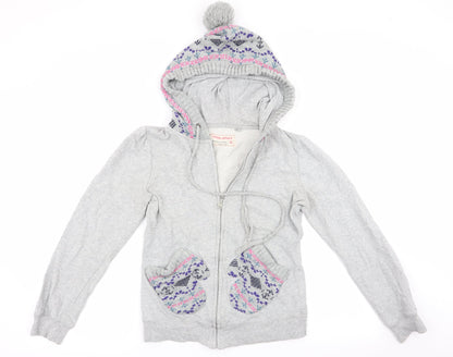 G Blend Womens Grey Geometric  Full Zip Hoodie Size XS  - Knitted hood and pockets