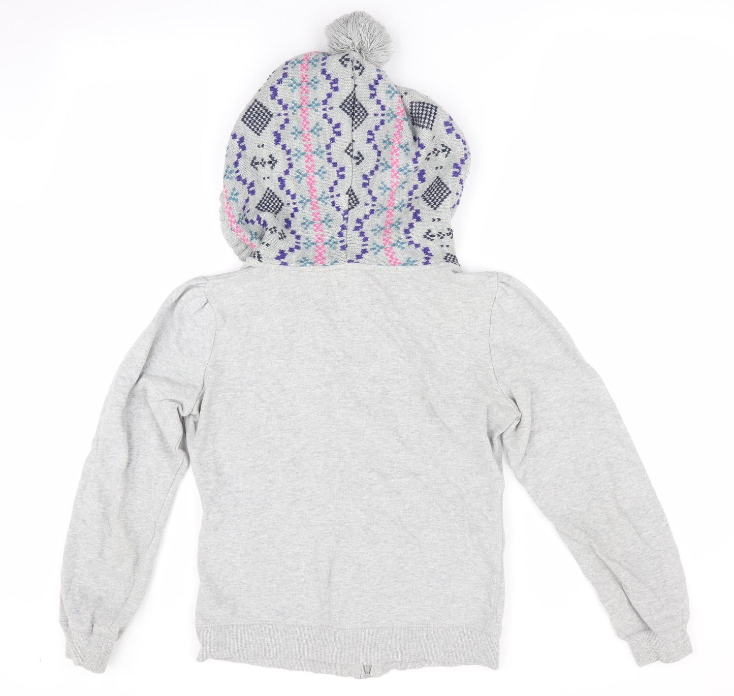 G Blend Womens Grey Geometric  Full Zip Hoodie Size XS  - Knitted hood and pockets