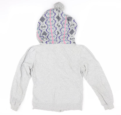 G Blend Womens Grey Geometric  Full Zip Hoodie Size XS  - Knitted hood and pockets