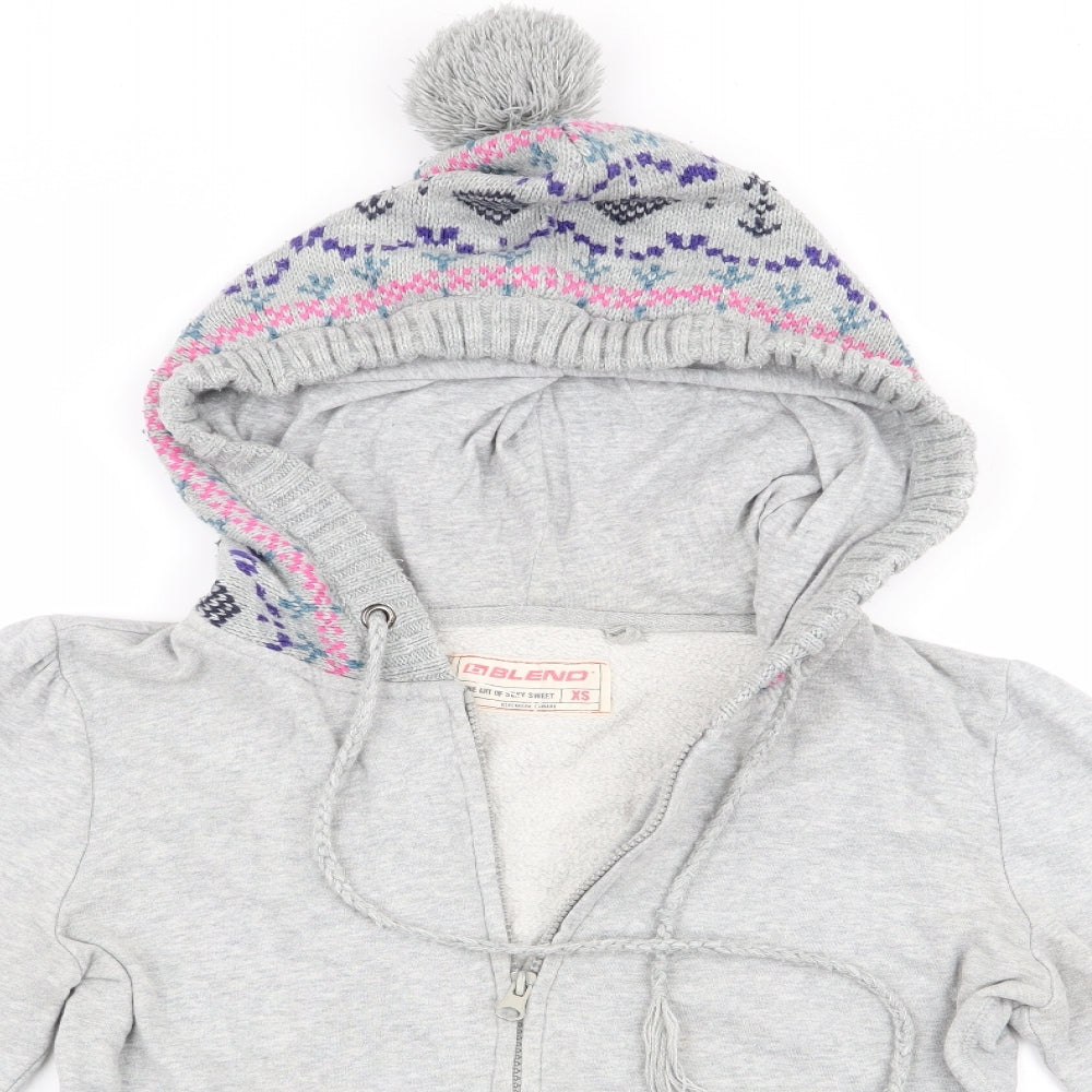 G Blend Womens Grey Geometric  Full Zip Hoodie Size XS  - Knitted hood and pockets