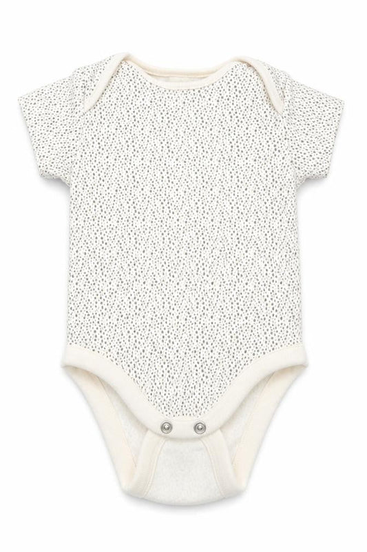 Front view of Next boys’ grey polka dot romper one-piece, size 0-3, months