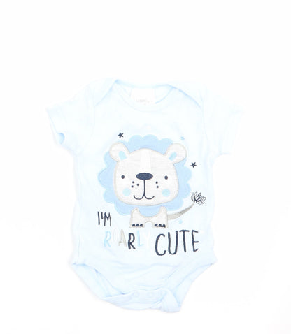 Moon & Stars Boys Blue Animal Print  Romper One-Piece Size 0-3 Months  - Lion I'm Roarly Cute