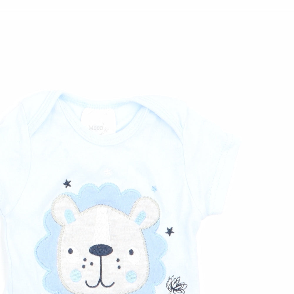 Moon & Stars Boys Blue Animal Print  Romper One-Piece Size 0-3 Months  - Lion I'm Roarly Cute