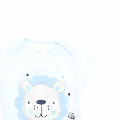 Moon & Stars Boys Blue Animal Print  Romper One-Piece Size 0-3 Months  - Lion I'm Roarly Cute