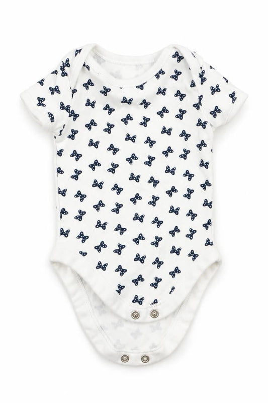 Front view of Disney Baby at George girls’ white animal print romper one-piece, size 0-3, months - butterflies print