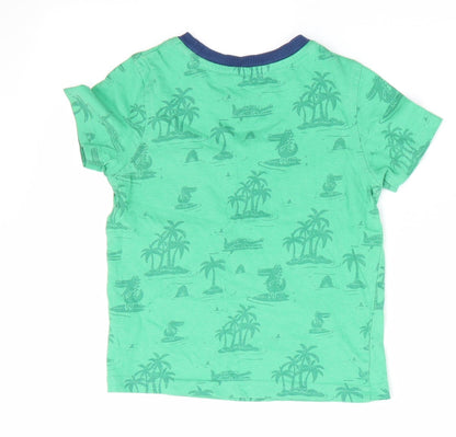 George Boys Green Floral  Basic T-Shirt Size 12-18 Months  - Palm Trees and Dragons