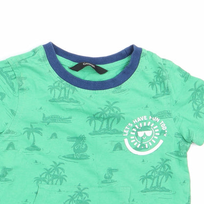 George Boys Green Floral  Basic T-Shirt Size 12-18 Months  - Palm Trees and Dragons