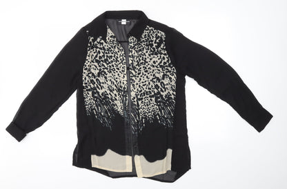 Additional front view of Tutti Frutti women’s black animal print basic button-up, size UK 8