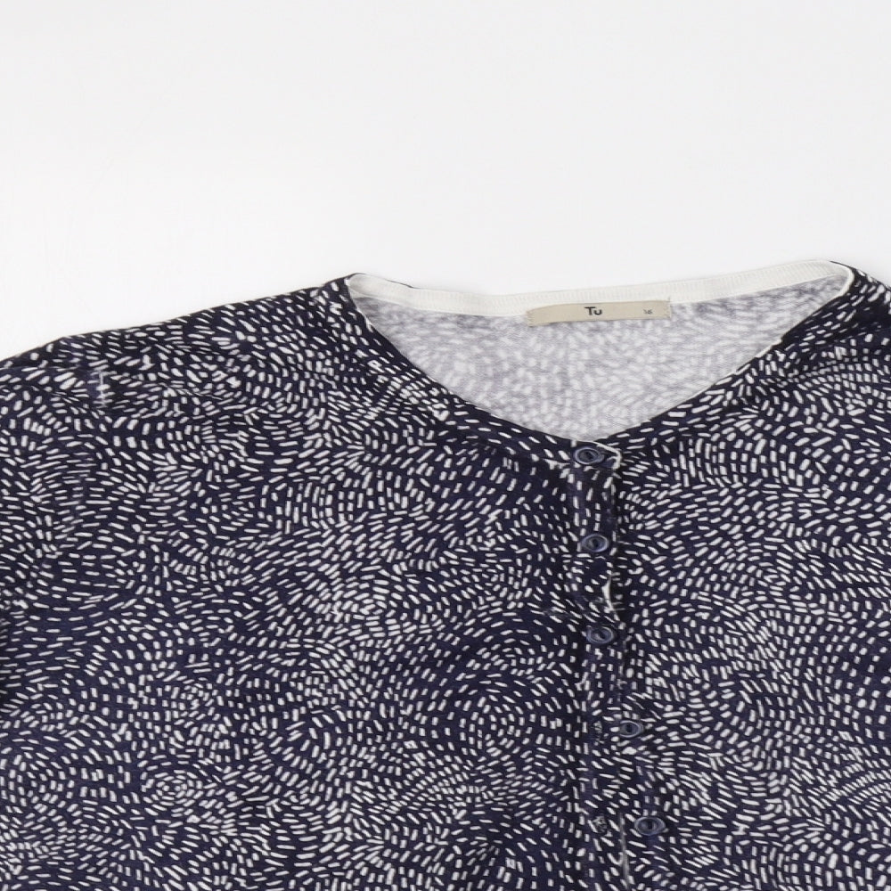 TU Womens Blue Geometric  Cardigan Jumper Size 16