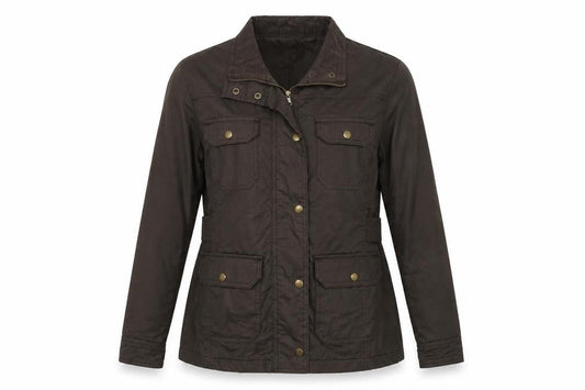 Front view of Being Casual women’s green jacket, size UK 12