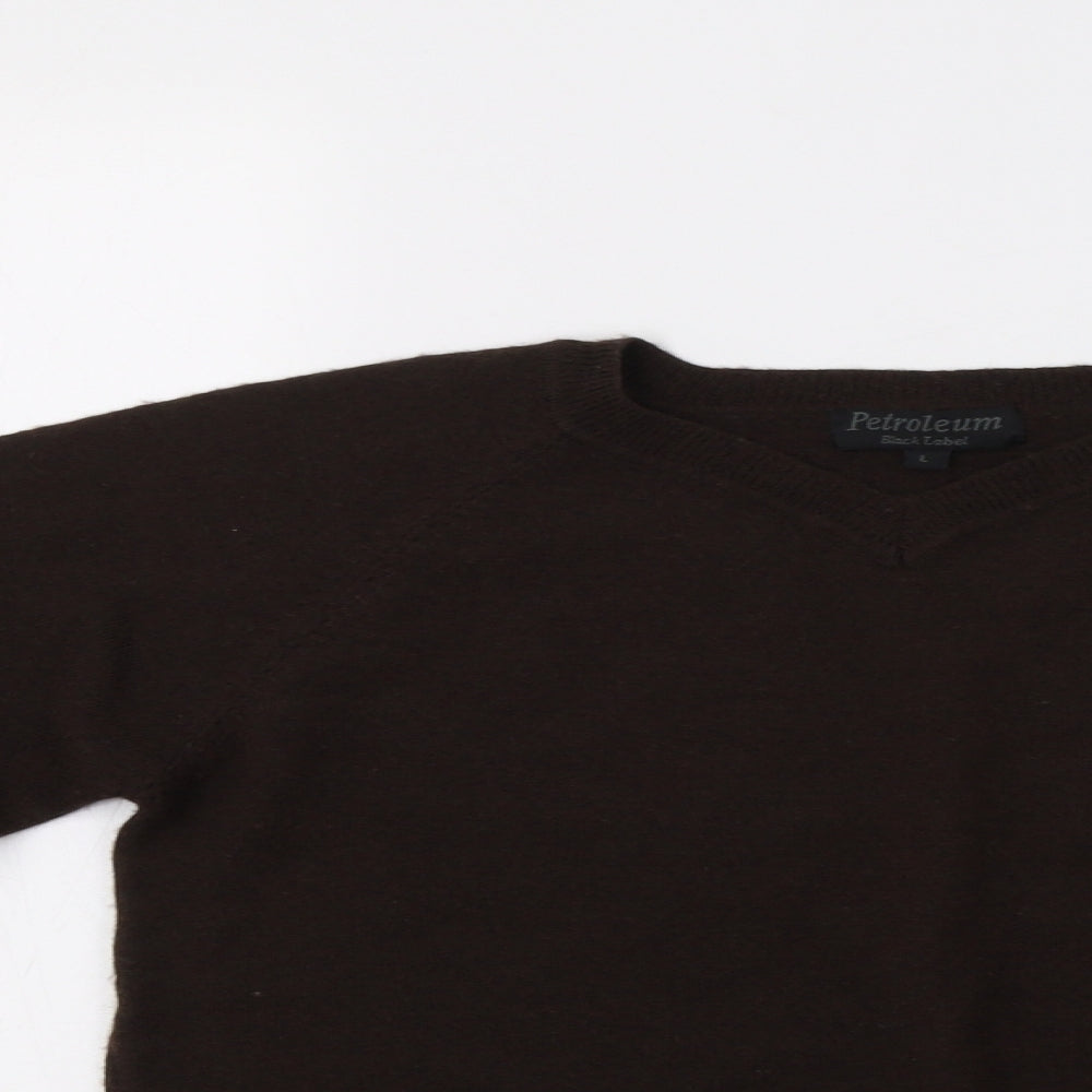 Close-up detail of Petroleum women’s brown jumper, size L