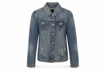 Front view of 17&Co women’s blue denim jacket, size S