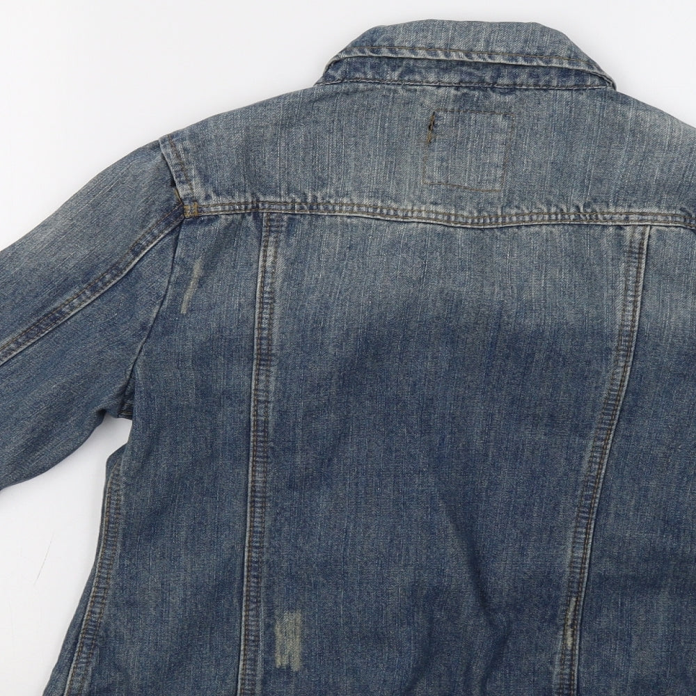Brand and care label for 17&Co women’s blue denim jacket, size S