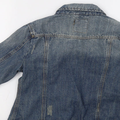 Brand and care label for 17&Co women’s blue denim jacket, size S