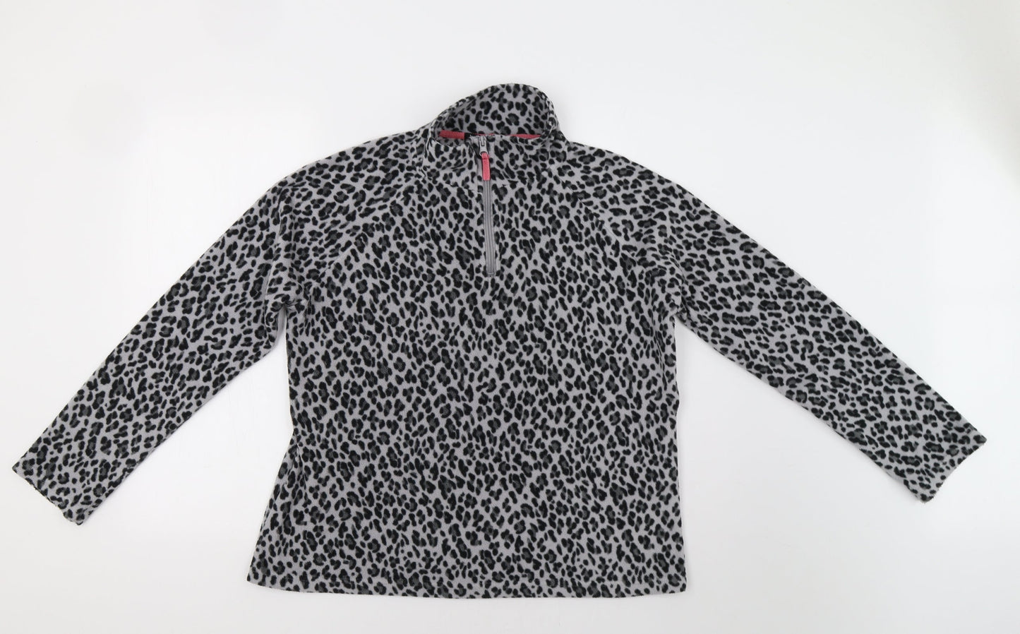 M Collection Womens Grey Animal Print  Henley Sweatshirt Size L
