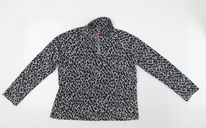 M Collection Womens Grey Animal Print  Henley Sweatshirt Size L