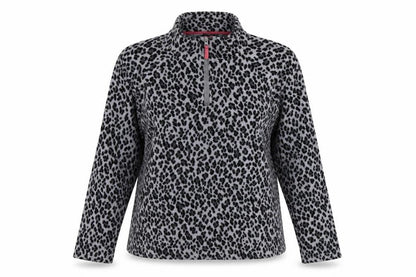 Front view of M Collection women’s grey animal print henley sweatshirt, size L