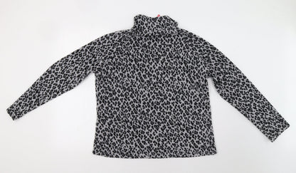 M Collection Womens Grey Animal Print  Henley Sweatshirt Size L