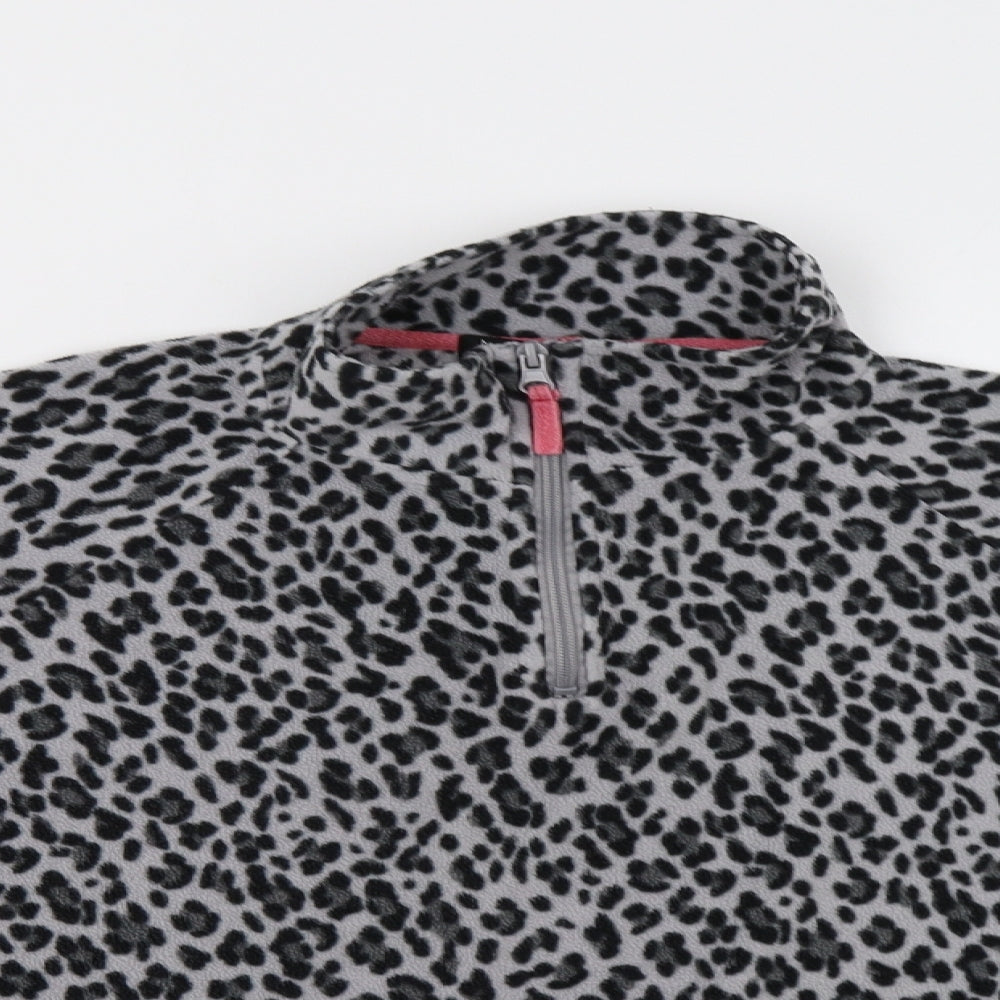 M Collection Womens Grey Animal Print  Henley Sweatshirt Size L